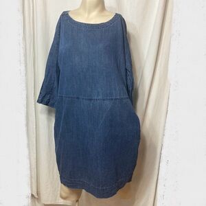 Eileen Fisher denim dress medium three quarter sleeve